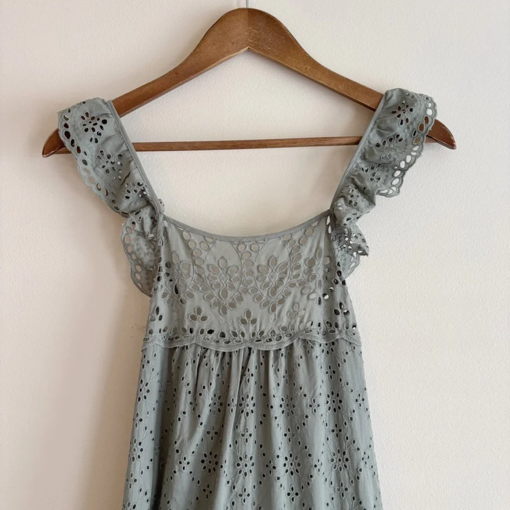 Current Air Sage Green Tiered Eyelet Midi Dress XS Anthropologie - Picture 3 of 9